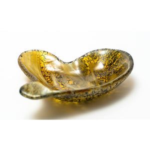 Heart shaped glass bowl in streaky amber and white contemporary Irish glassware from Glass Art Ireland. Photo reference 1599