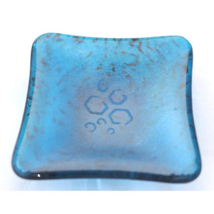 Giants Causeway ring dish in iridised blue with infused copper patternation - contemporary glassware hand made in Ireland by Glass Art
