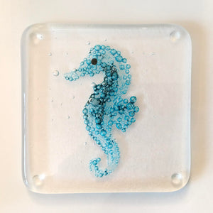 Seahorse seascape coaster - contemporary glassware hand made in Ireland by Glass Art Ireland