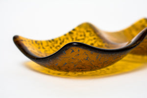 Heart shaped glass bowl in streaky amber and white - contemporary glassware hand made in Ireland by Glass Art Ireland