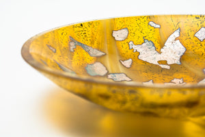 Spherical bullseye amber glass bowl with infused silver flakes - Irish glassware hand made in Ireland by Glass Art Ireland