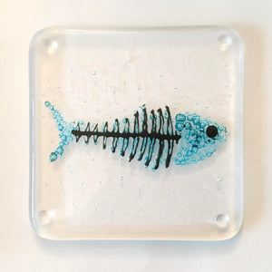 Bony fish seascape coaster - contemporary glassware hand made in Ireland by Glass Art Ireland