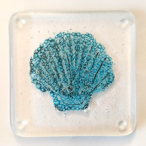 Clam shell seascape coaster - contemporary glassware hand made in Ireland by Glass Art Ireland