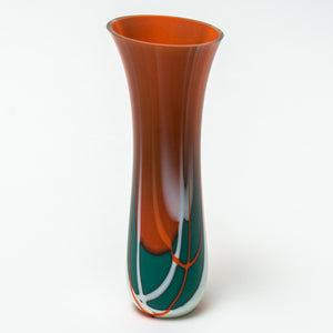Contemporary green, white and orange bullseye glass tulip vase - Irish glassware hand made in Ireland by Glass Art Ireland. Photo 1661