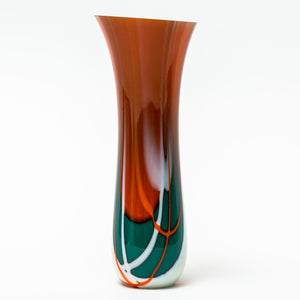 Contemporary green, white and orange bullseye glass tulip vase - Irish glassware hand made in Ireland by Glass Art Ireland. Photo 1662