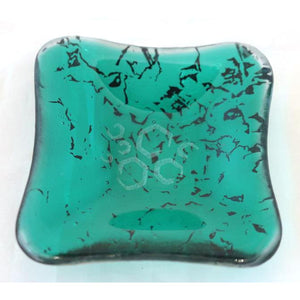 Giants Causeway ring dish in green with infused copper patternation - contemporary glassware hand made in Ireland by Glass Art Ireland