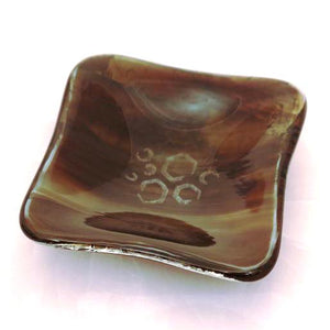 Giants Causeway ring dish in brown marble pattern - contemporary glassware hand made in Ireland by Glass Art Ireland