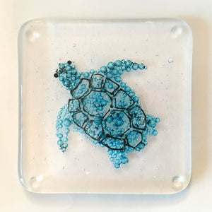 Turtle seascape coaster - contemporary glassware hand made in Ireland by Glass Art Ireland